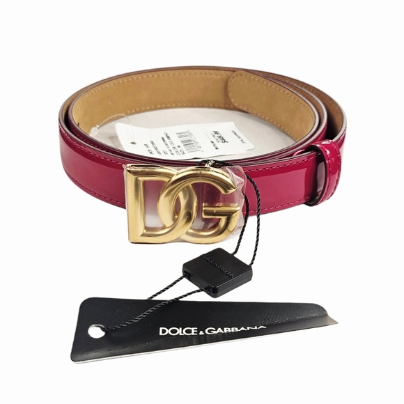 ❤️VALENTINE SPECIAL❤️ NWT.DOLCE&GABBANA 1" Patent Leather Logo Belt In Dark Pink - Picture 3 of 14